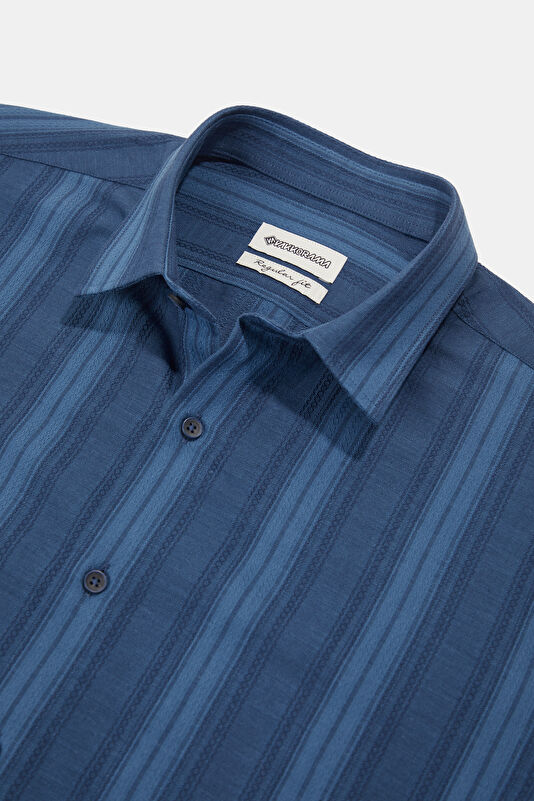 Indigo Striped Patterned Regular Men's Shirt 3