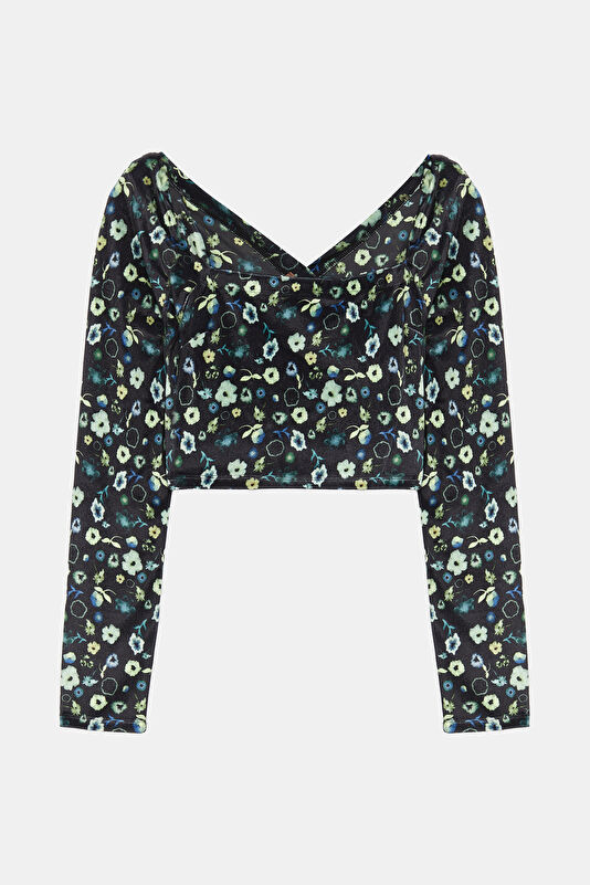 Colorful Floral Pattern Long-Sleeved Women's Blouse