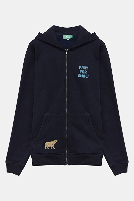 Lacivert Kapuşonlu Erkek Sweatshirt