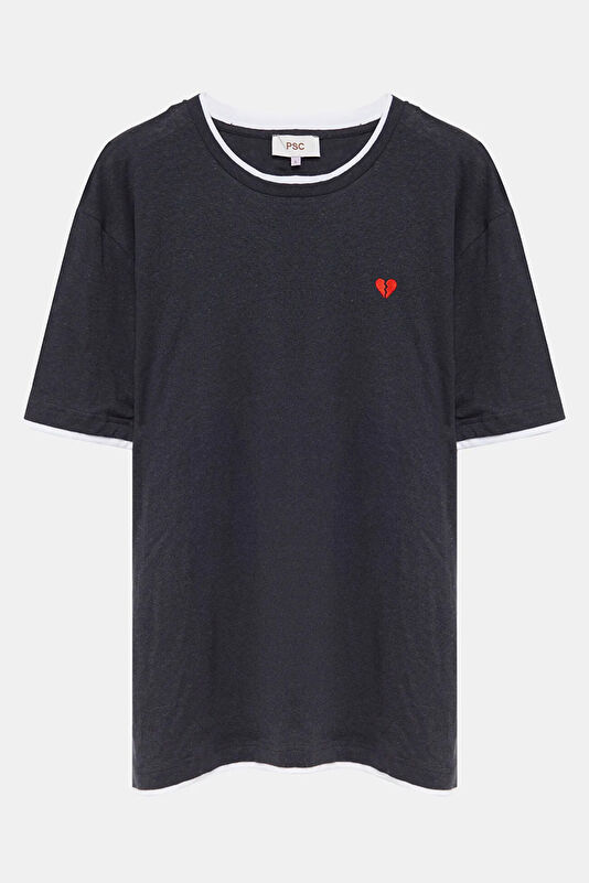 Anthracite Crew Neck Embroidered Men's T-Shirt