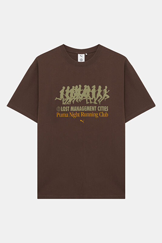 Relax Kalıp Kahve Bisiklet Yaka Baskılı Erkek T-Shirt