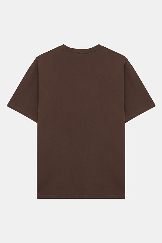 Relax Kalıp Kahve Bisiklet Yaka Baskılı Erkek T-Shirt 2