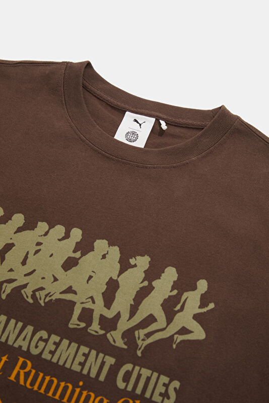 Relax Kalıp Kahve Bisiklet Yaka Baskılı Erkek T-Shirt 3