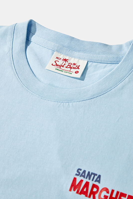 Relax Kalıp Açık Mavi Bisiklet Yaka Baskılı Erkek T-Shirt 3