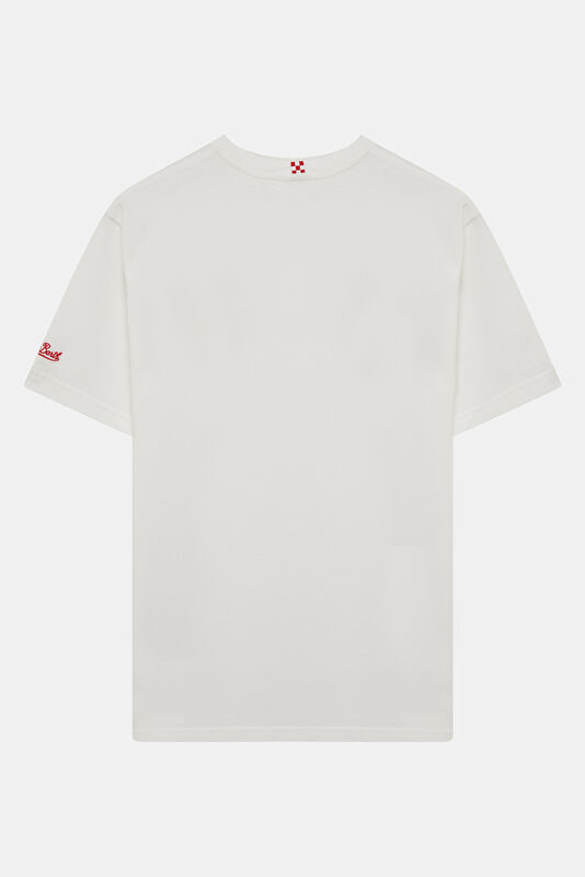 Relax Kalıp Beyaz Bisiklet Yaka Baskılı Erkek T-Shirt 2