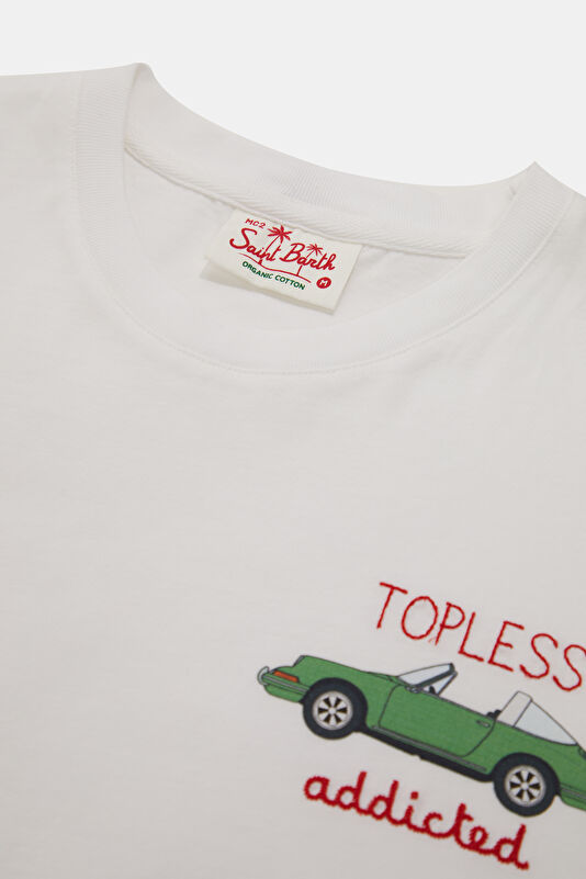 Relax Kalıp Beyaz Bisiklet Yaka Baskılı Erkek T-Shirt 3