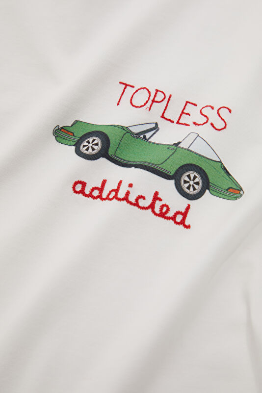 Relax Kalıp Beyaz Bisiklet Yaka Baskılı Erkek T-Shirt 4