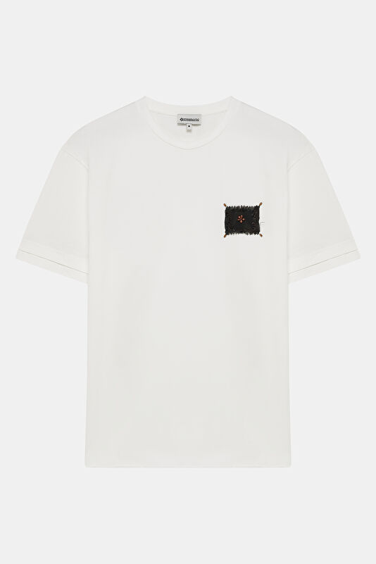 Ekru Bisiklet Yaka T-Shirt