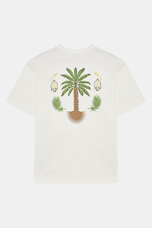 Ekru Bisiklet Yaka Baskılı T-Shirt 2