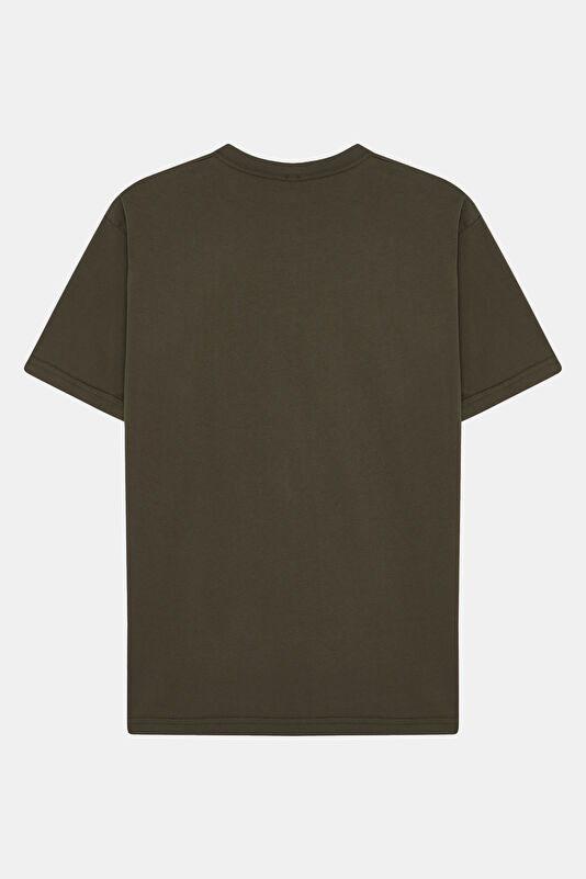 Relax Pattern Khaki Crew Neck Printed T-Shirt 2
