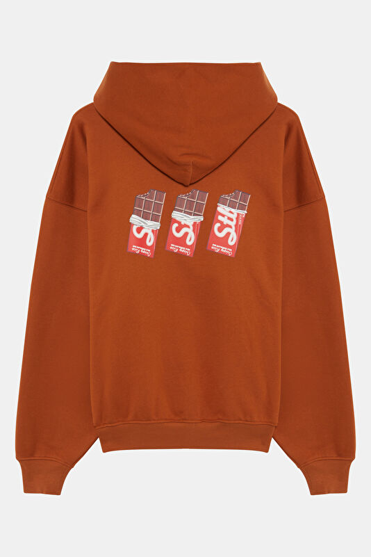 Kahve Relax Kalıp Kapuşonlu Kadın Sweatshirt 2