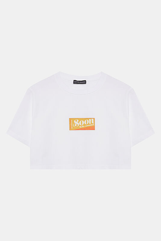 Relax Kalıp Beyaz Bisiklet Yaka Baskılı T-Shirt