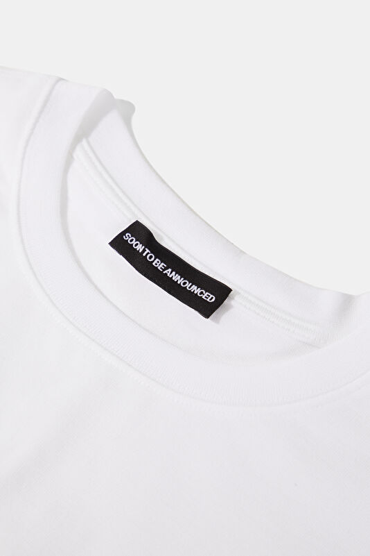 Relax Kalıp Beyaz Bisiklet Yaka Baskılı T-Shirt 3