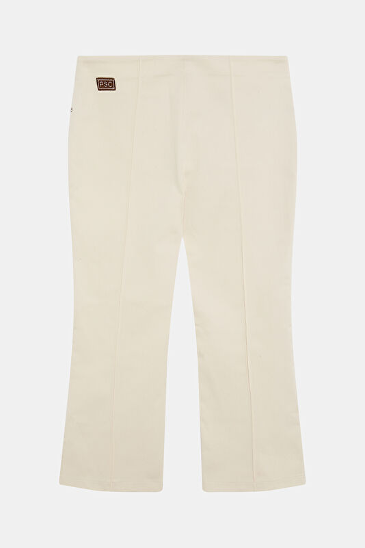 Beige Straight Leg Cotton Elastane Women's Trousers 2