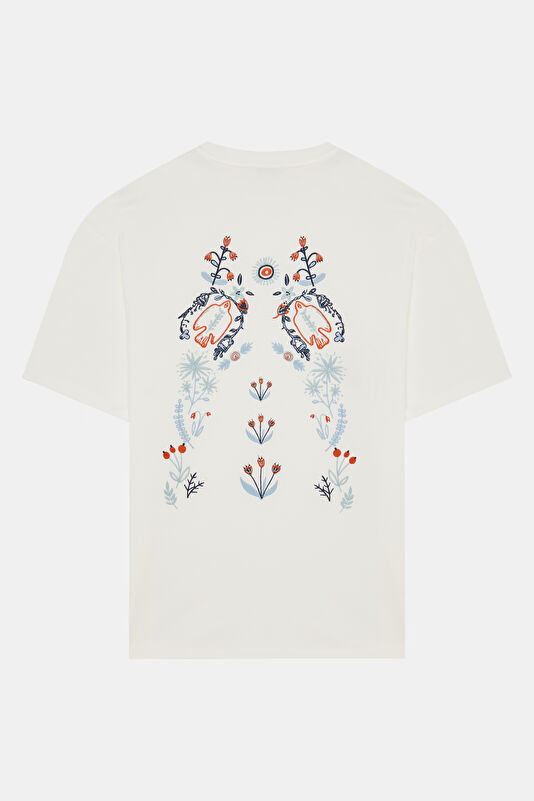 Ekru Bisiklet Yaka Nakışlı T-Shirt 2