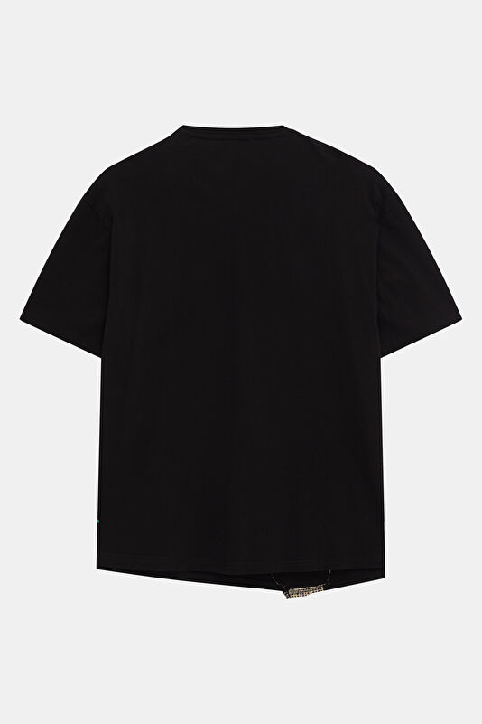 Siyah Bisiklet Yaka Garni Detaylı Erkek T-Shirt 2