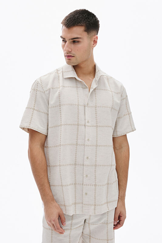 Natural Linen Patterned Regular Shirt