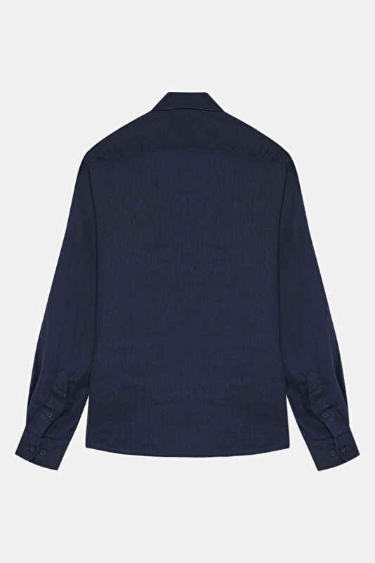 Navy Blue Linen Regular Shirt 2