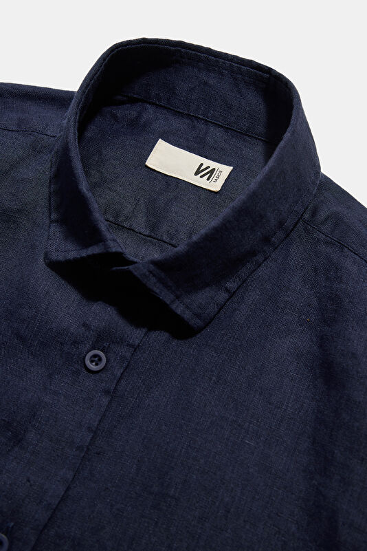 Navy Blue Linen Regular Shirt 3