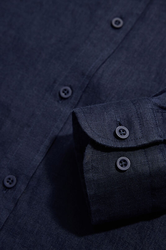 Navy Blue Linen Regular Shirt 4