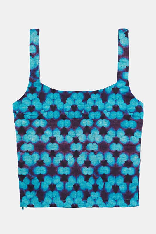 Blue Patterned Strappy Women's Blouse 4
