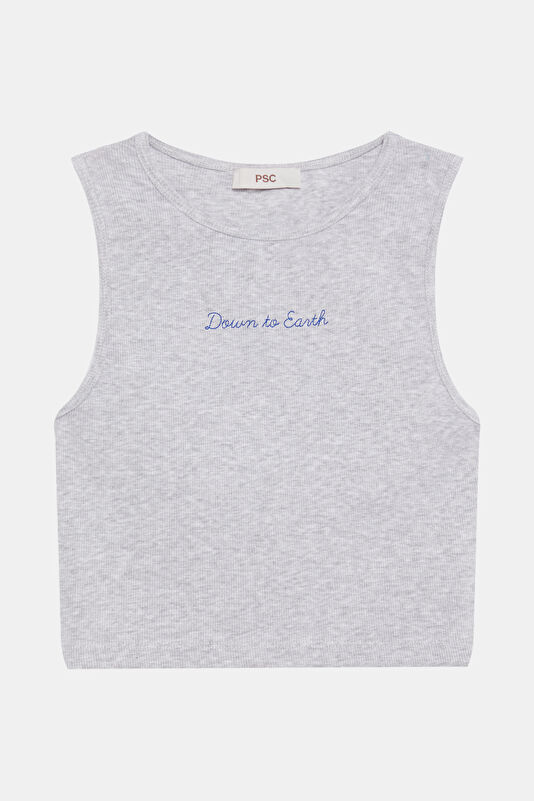 Light Gray Embroidered Sleeveless Women's Blouse