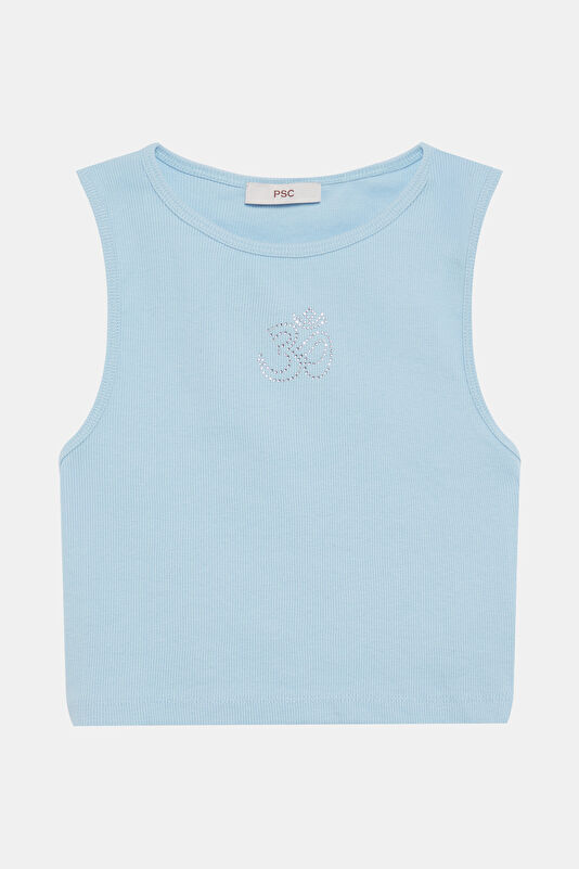 Light Blue Printed Sleeveless Blouse
