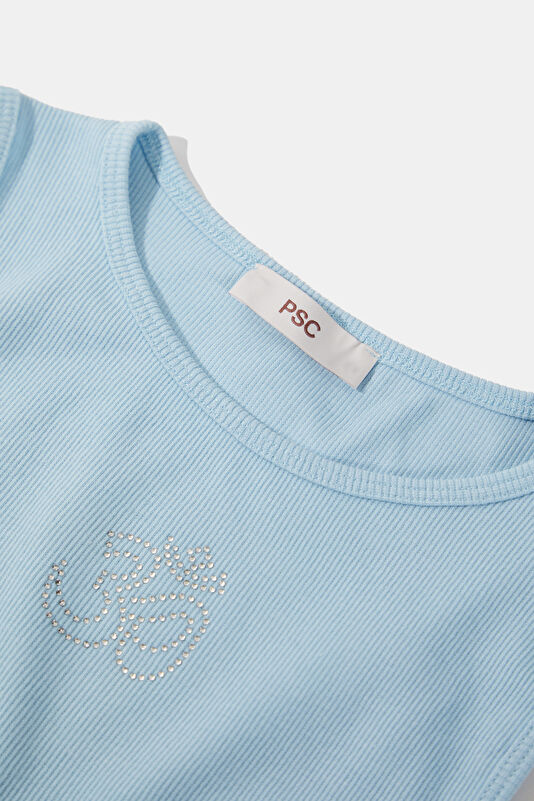 Light Blue Printed Sleeveless Blouse 3
