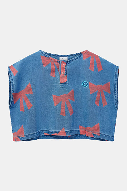 Mavi Desenli Kolsuz Çocuk Bluz