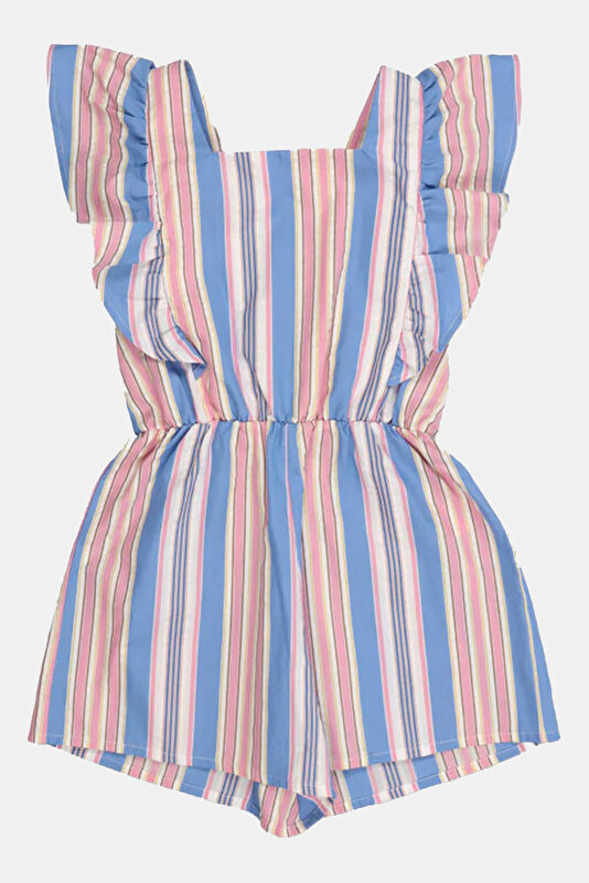 Açık Pembe Çizgili Desenli Çocuk Tulum