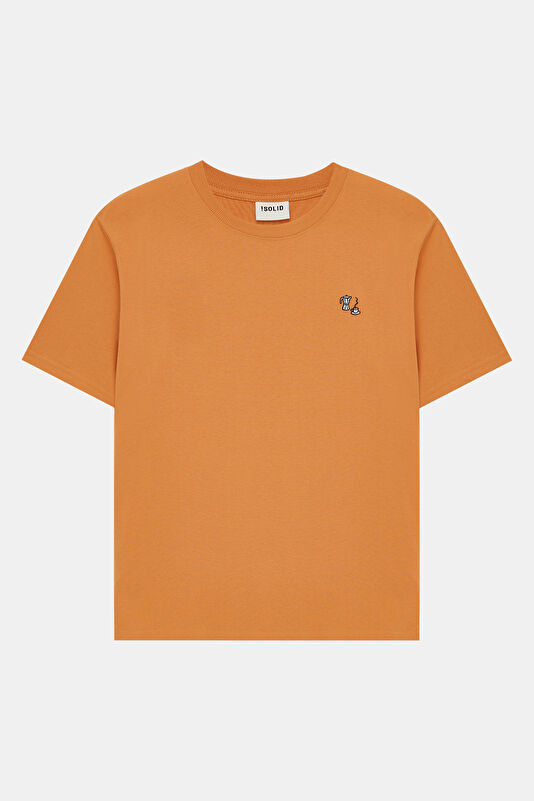 Turuncu Bisiklet Yaka Baskılı T-Shirt
