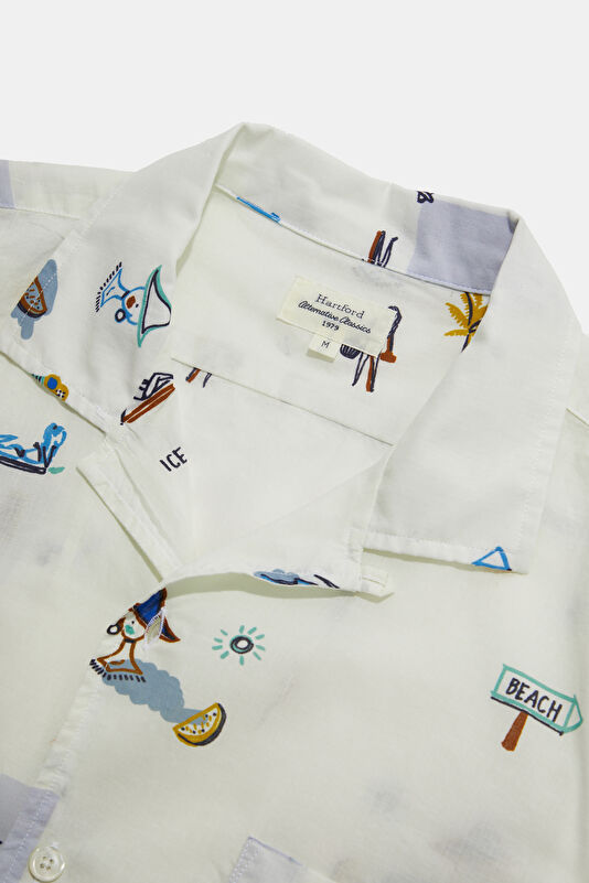 Cream Design Filled Resort Collar Shirt 3