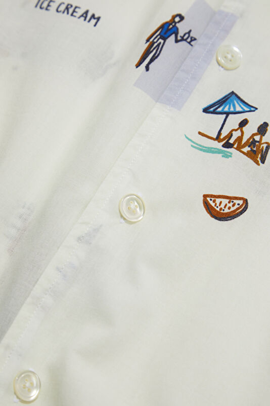 Cream Design Filled Resort Collar Shirt 4