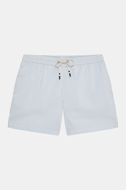 Açık Mavi Çizgili Lastikli Mayo