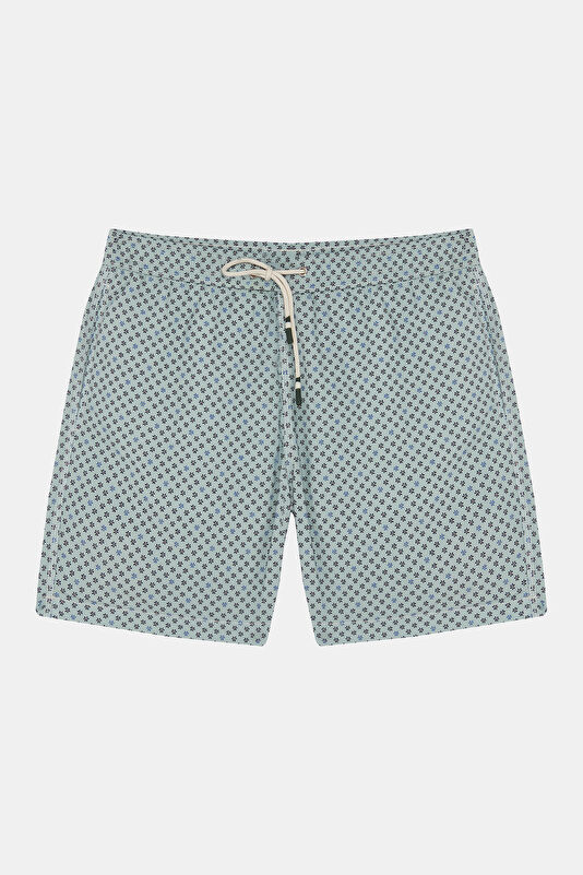 Light Blue Patterned Elastic Swimsuit