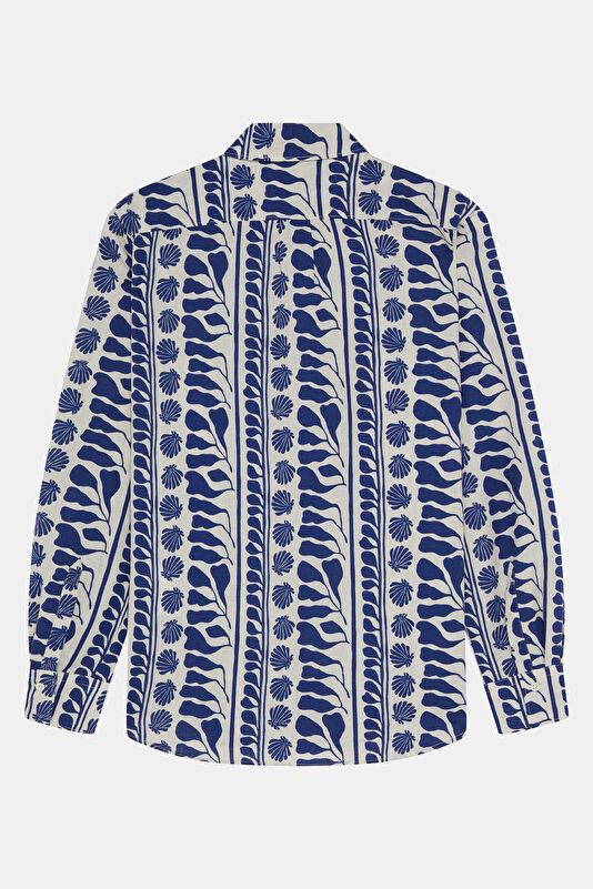 Blue Patterned Mandarin Collar Shirt 4