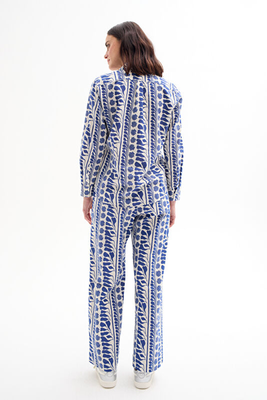 Blue Patterned Mandarin Collar Shirt 2