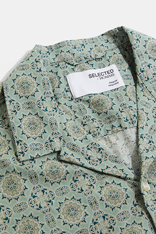Light Green Resort Neck Linen Cotton Men's Shirt 3