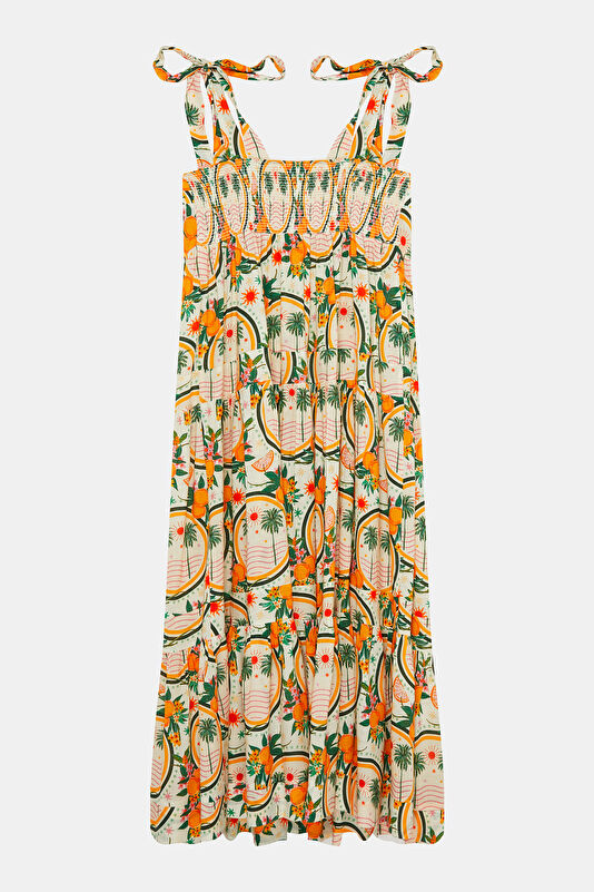 Orange Design Filled Maxi Dress 2