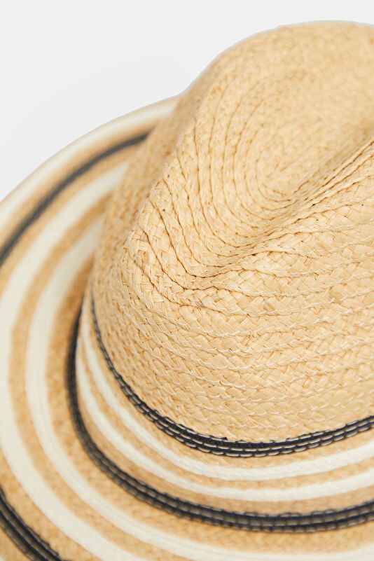 Beige Patterned Raffia Hat 4