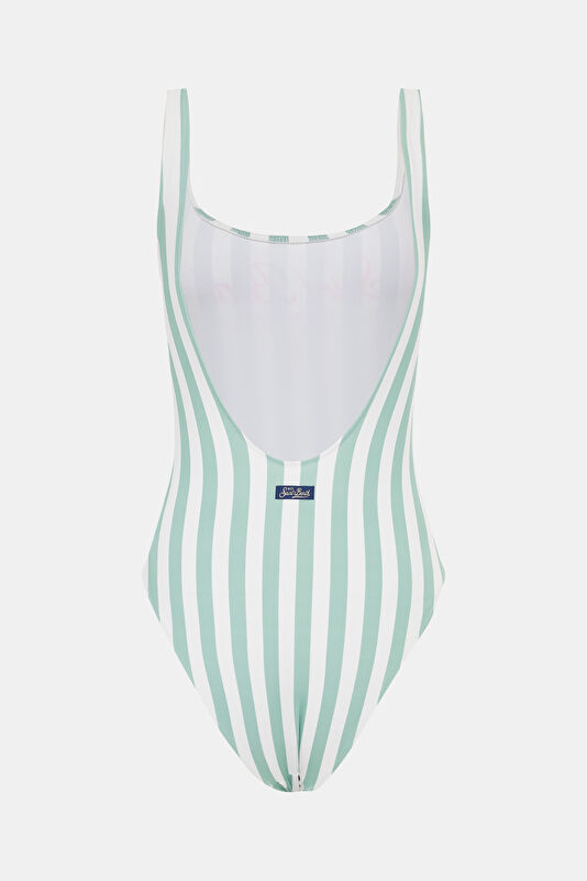 Light Green Striped Pattern Swimsuit 2