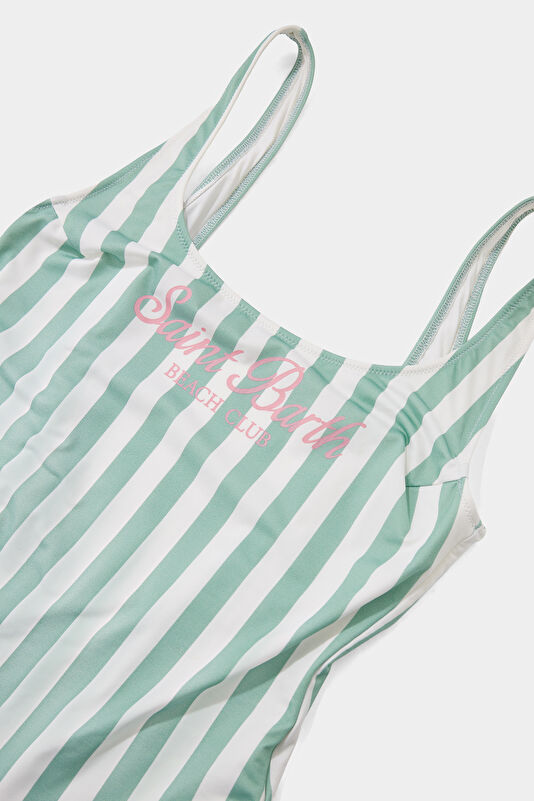 Light Green Striped Pattern Swimsuit 3