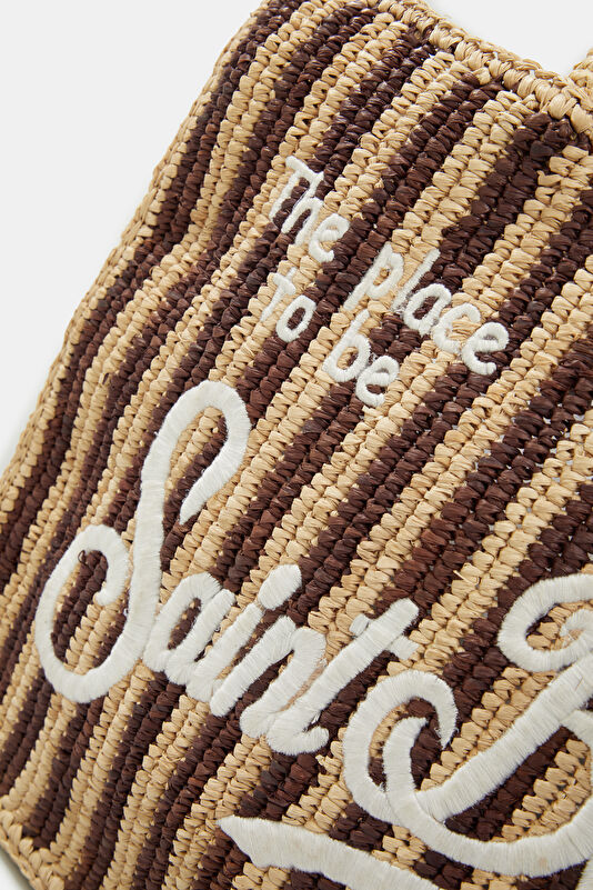 Cream Patterned Raffia Bag 4