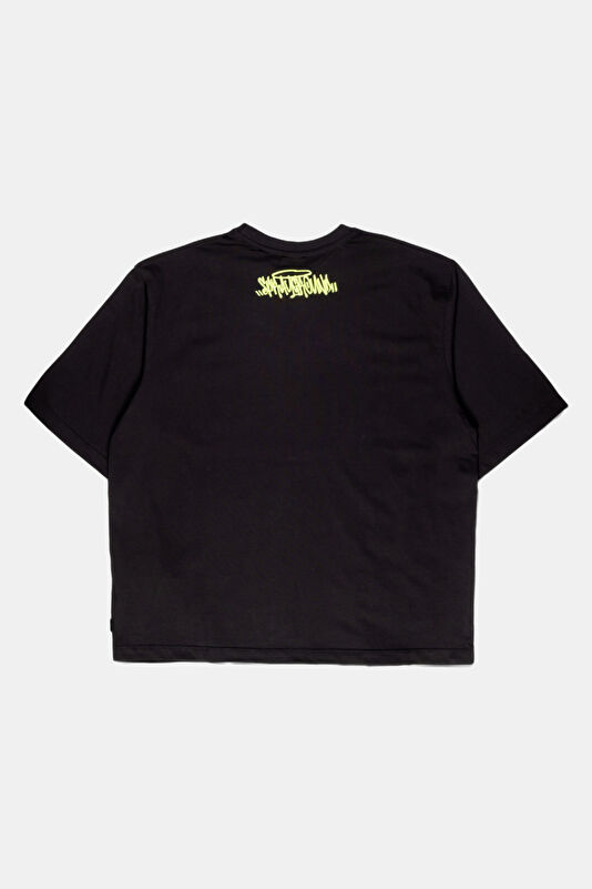 Relax Kalıp Siyah Bisiklet Yaka Baskılı Erkek T-Shirt 2
