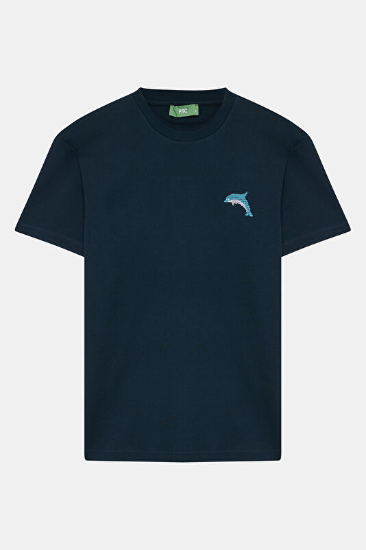 Navy Blue Embroidered Men's T-Shirt 4