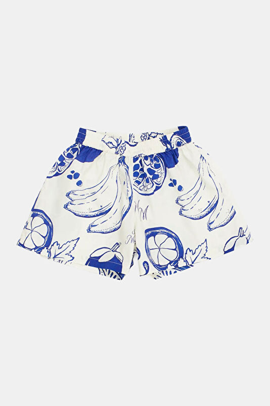 White Patterned Kids Shorts