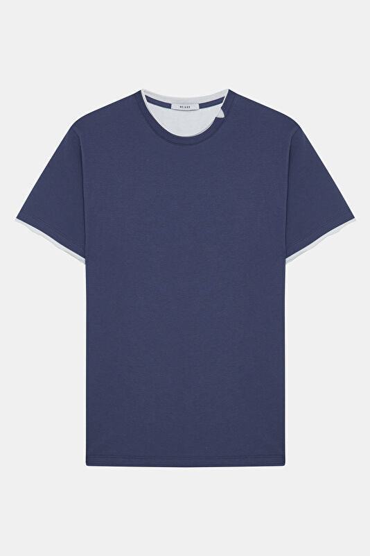 Relax Kalıp Mavi Bisiklet Yaka Erkek T-Shirt