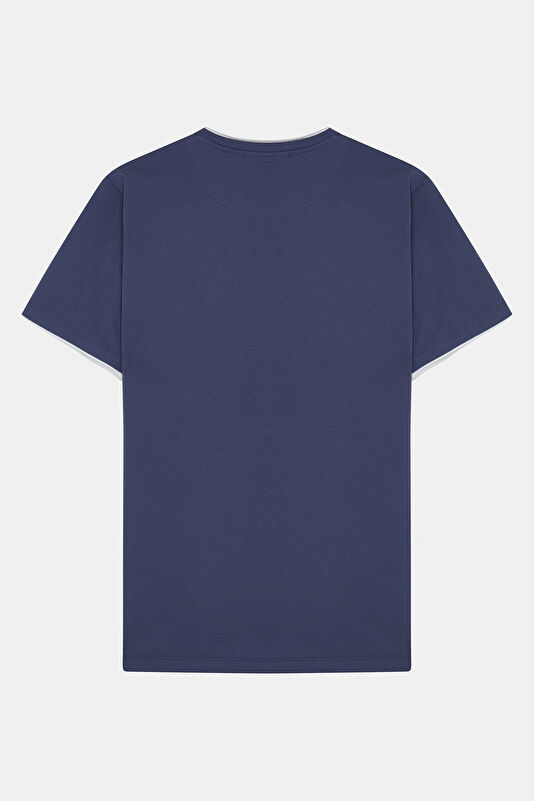 Relax Kalıp Mavi Bisiklet Yaka Erkek T-Shirt 2