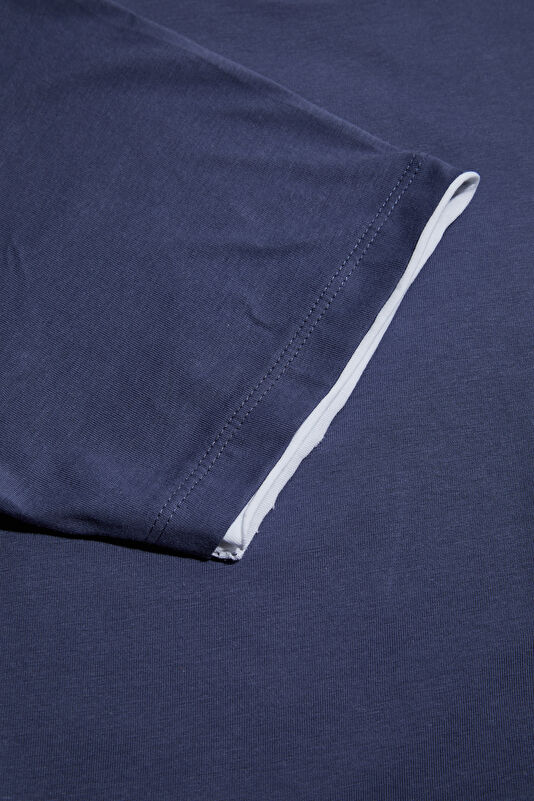 Relax Kalıp Mavi Bisiklet Yaka Erkek T-Shirt 4