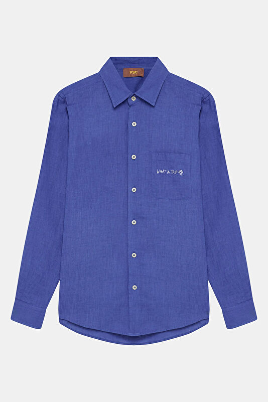 Blue Linen Men's Shirt 3